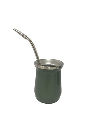 Kit Chimarrão Cuia Térmica Stanley Para Tereré e Chimarrão Verde 236 ml e Bomba Pêra Inox curvada