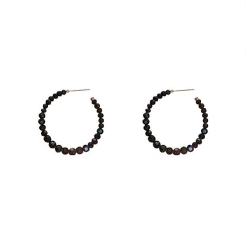 Pendientes de cristal negro retro con acabado geométrico de alta gama