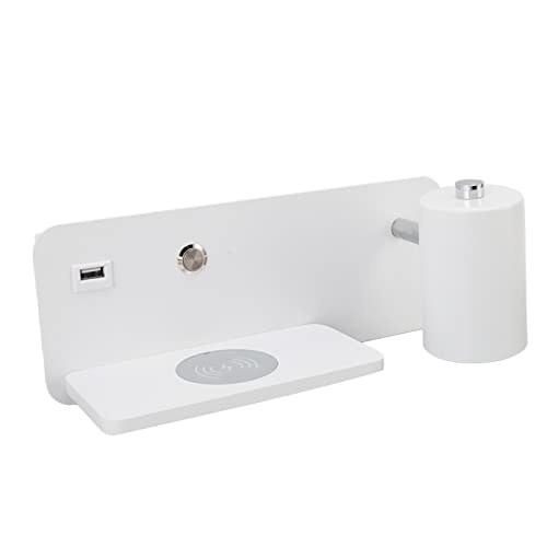 Apliques de Pared Led, Lámpara de Lectura Montada en la Pared de la Cama con Cargador Inalámbrico de 5v Y Control de Botón del Puerto de Carga Usb Lámpara de Pared Ajustable Y(Blanco Derecha)