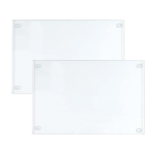 2 tablas de cortar de vidrio templado con patas de goma, tabla de cortar cuadrada de 40 x 30 cm, bandeja de vidrio transparente antideslizante para encimera de cocina