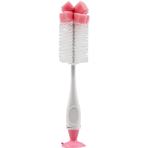 Escova Mamadeira E Bico Com Ventosa Rosa