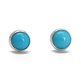 Turquoise Stud Earrings-Blue-4mm all Sterling Silver