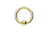 PIERCINGLINE Anillo de oro de 14/18 quilates, oro 585, oro rosa, dorado, plateado, Innendurchmesser: 7mm | Stabstärke: 1,2mm, Dorado, sin gema