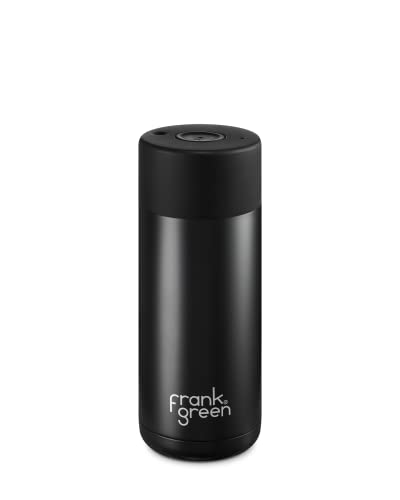 frank green - Ceramic Reusable Cup - Travel Coffee Mug, Stainless Steel Coffee Cup, Insulated Tumbler - Push Button Lid - 16oz - Midnight