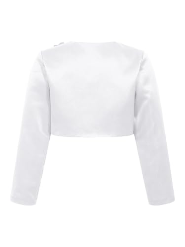 Kids Girls Long Sleeve Satin Flower Girl Bolero Shrug Flower Applique Cropped Cardigan Jacket Coat Top2