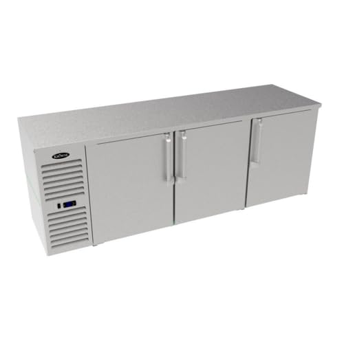FSE 373-KR-LS84 Refrigerated Back Bar Cabinet, Low Profile Three Section Unit with Hinged Locking Doors, Side Mounted Self-Contained Refrigeration, 84" W x 24" D, 30°F–40°F Cooler, Black Finish