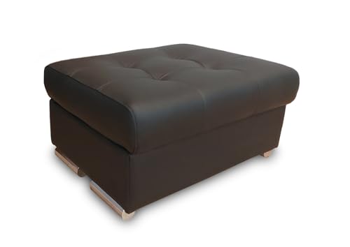 Dunkelbraunes fast schwarz gesteppt Echtleder Polsterhocker aufklappbar mit Stauraum Sitzhocker Rindsleder Sitzwürfel Fußhocker Echt Leder Puff mit Edelstahl-Chromfüßen (90 x 55 x H-40 cm)