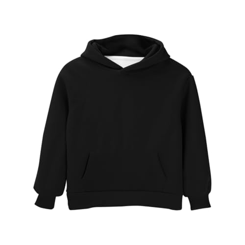 Kids Pullover Hoodies Plain Cute Hoodie Sweatshirts Oversized Thin Lightweight School Tops Clothes (Black, 9-10 Years)