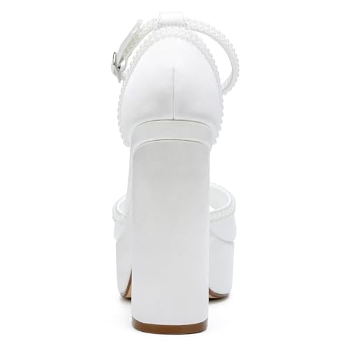Image of Platform Heels Wedding Shoes for Bride Ankle Strap Bridal Heeled Sandals Wedding Heels