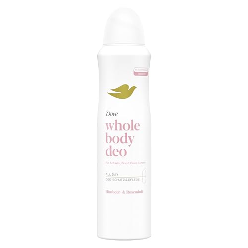 Dove Whole Body Deodorante spray al lampone e alla rosa, con 0% sali di alluminio per ascelle, petto, gambe e oltre 150 ml