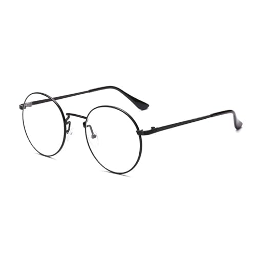 Kelens Gafas redondas con montura de metal para hombres y mujeres gafas retro anti dolor de cabeza anti UV con lentes transparentes - negro