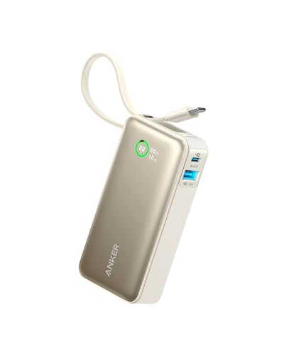 Anker Nano Power Bank, 10,000mAh Portable Charger with Built-in USB-C Cable, 30W Recharging, 30W Max Output with USB-C&A, for iPhone 17/16 Series, MacBook, Galaxy, AirPods, and More | 1 x USB-C and 1 x USB-A, for iPhone 17 / 16 / 15 / 14, MacBook, Galaxy, iPad, AirPods and more