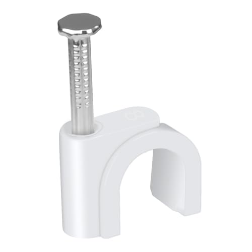 LeMotech Cable Clips, 100pcs 8mm Wire Wall Clips with Steel Nails, Coaxial Nail Clamps for Cable Cord Management RG6 RG59 CAT5e CAT6 RJ45 Ethernet Cable Clamps, White