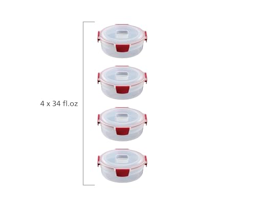 Image of Joseph Joseph Nest Lock 8-piece Plastic BPA Free Round Food Storage Container Set with Lockable Airtight Leakproof Lids - Red