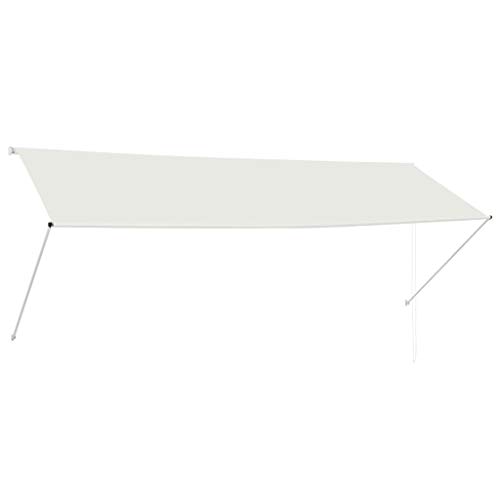 ShCuShan Tenda da Sole Retrattile 350x150 cm Crema,Tenda da Sole per Esterno Avvolgibile, Tenda da Sole a Bracci Estensibili con Telaio in Alluminio, Tettuccio Resistente al Sole e Impermeabile e Mano
