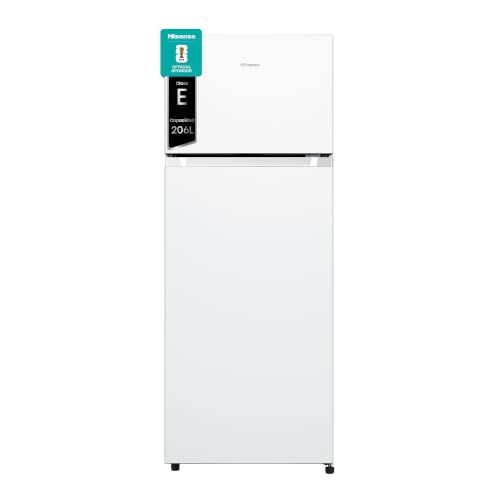 Hisense MTM55205E - Frigorífico Dos Puertas, Calss E, Capacidad 206 L Neto, Alto 143 cm,Cajón Frutas y Verduras,Iluminación led, Puertas Reversibles, Silencioso 40 dBA, Color Blanco