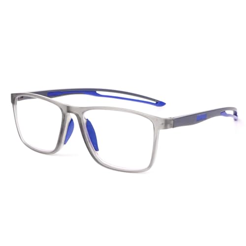 MMOWW Gafas de Lectura para Hombres Mujeres Deportivo TR90 Bloqueo a Luz Azul Ultraligero Montura Rectangular Cómodo Trabajo Lectura (Azul, +2.0)