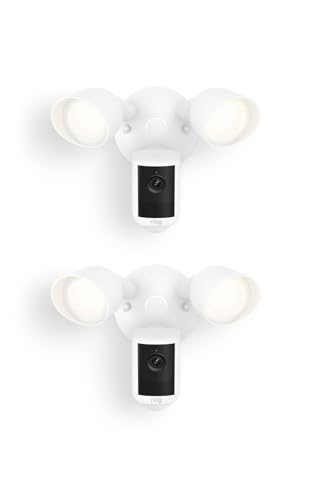 Image of Ring Floodlight Cam, Wired (newest model), Home or business security, Wide-Angle Retinal 2K Video, 6x Enhanced Zoom, Ultra-Bright Floodlights, 2-Pack, White