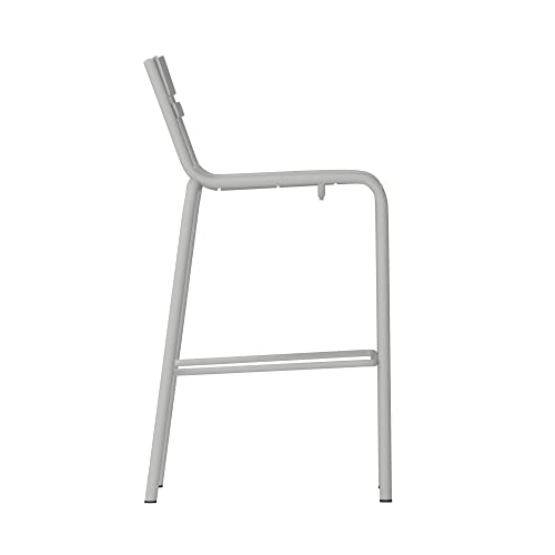 Flash Furniture Nash Commercial Grade Steel Stack Stool, Indoor-Outdoor Bar Stool With 2 Slat Back, Silver #TOP7
