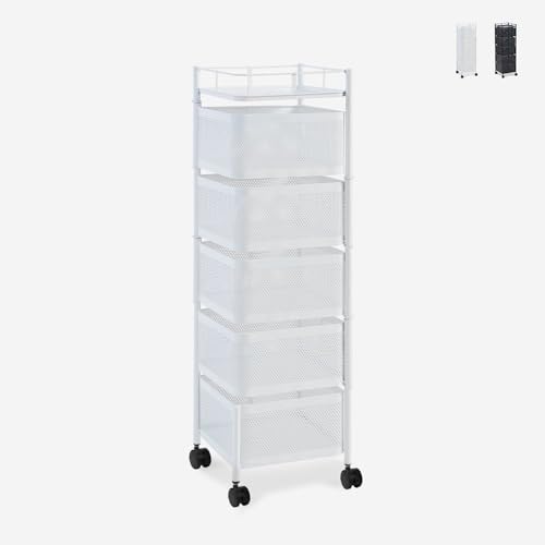 Avet Plus - Carro de cocina con ruedas de 5 cestas giratorias para fruta - Blanco