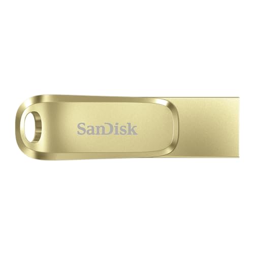 Image of SanDisk Mobile Pen Drive Luxe 64GB, USB Type A & USB C Connector, Up to 400MB /s R, Gold