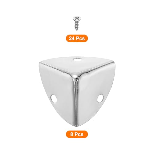 Image of uxcell 8 Pcs Decorative Box Corner Cover, 23mm Metal Edge Guard, Furniture Corner Edges Protector with Screws, Silver