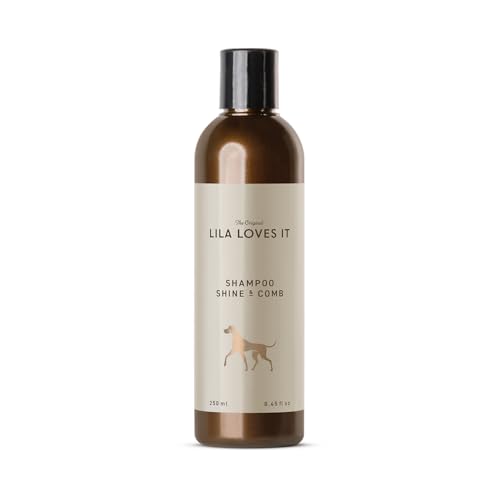 Shampoo für Hunde - natürliche Fellpflege, mit Argan- und Lavendelöl, vegan, ohne Parabene, ohne Parfum & ohne Silikon, SHAMPOO SHINE & COMB von LILA LOVES IT, 250 ml