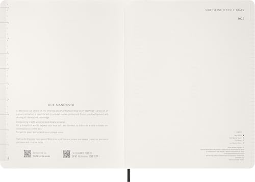 Moleskine Essential Planner 2025-2026, Agenda Semanal Vertical 15 Meses Con Horarios Diarios, Tapa Flexible, Color Negro, Formato XXL 23,5x28,14 cm - imagen 4