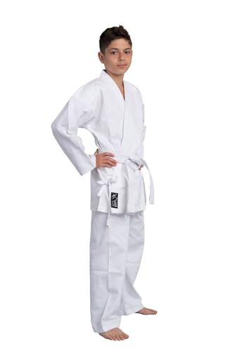 TEKKA BUDO Karateanzug Classic weiß 8 oz - Karate Gi Set - Jacke. Hose. Gürtel - Traditioneller Anzug - Größe 170