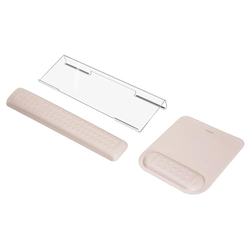 MOSISO Computer Keyboard Stand&Wrist Rest Support for Keyboard &Mouse Pad Set, Ergonomic Massage Wrist Rest Set, Easy Typing Working Acrylic Clear Stand for Office Home, Apricot