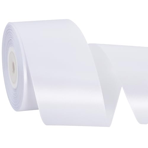 TONIFUL 2 Inch x 25 Yards Wide White Satin Ribbon Solid Fabric Ribbon for Gift Wrapping Crafts Chair Sash Eternal Flower Invitation Cards Hair Bows Sewing Party Wedding Decoration Halloween Christmas