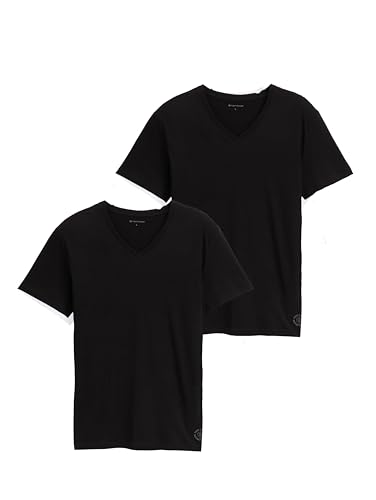 TOM TAILOR Herren Double Pack V-neck T-Shirt, Black, L – Ansicht 1