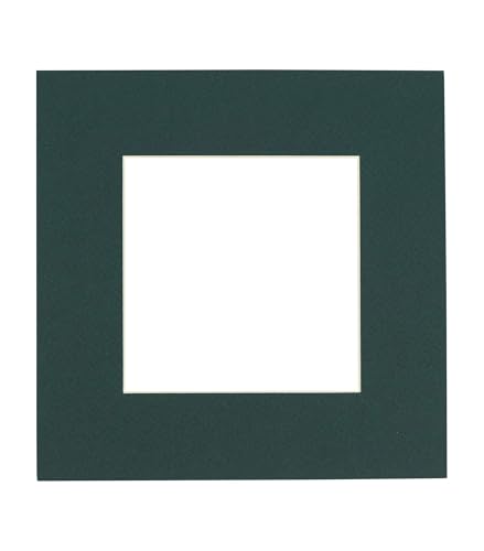 10x10 Mat Bevel Cut for 6x6 Photos - Precut Forest Green Square Shaped Photo Mat Board Opening - Acid Free Matte to Protect Your Pictures - Bevel Cut for Family Photos, Pack of 1 Matboard Show Kit