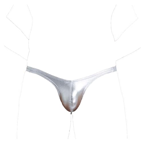 Men's Shiny Metallic Thong Underwear - Low-Rise U Convex Pouch Nightclub & Stage Performance