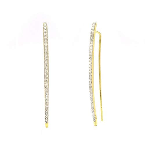 Solid 14K Yellow Gold Natural SI Clarity G Color Diamond Bar Ear Cuff Threader Earrings Handmade Jewelry Gift