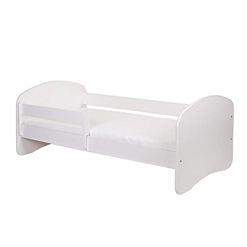 CLAMARO 'Schlummerland' Kinderbett 80x180 (bis 150kg belastbar) mit Rausfallschutz, Kantenschutz, Matratze und Lattenrost | Jugendbett Weiß/Weiß