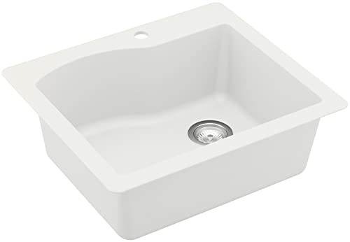 Karran Drop-In Quartz Composite 25 In. 1-Hole Single Bowl Kitchen Sink In White #TOP3