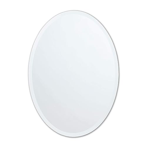 Better Bevel Frameless Oval Mirror, 24' x 36' Bathroom Wall Mirror w/Beveled Edge