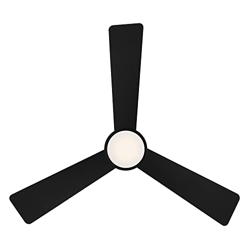 Image of WAC Smart Fans Hug Indoor and Outdoor 3-Blade Flush Mount Ceiling Fan 52in Matte Black with 3000K LED Light Kit and Remote Control Compatible with Alexa and iOS or Android App