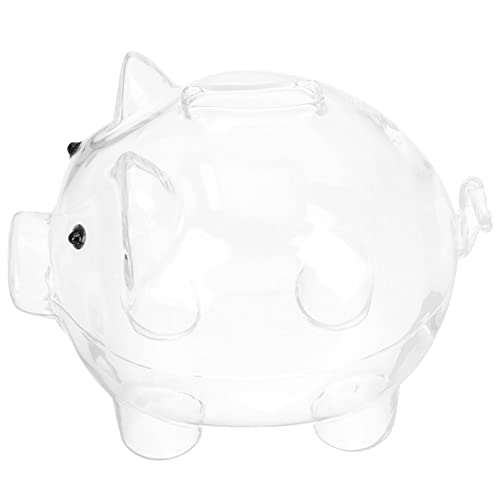 Toyvian Clear Piggy Bank Glass Animal Pig Money Bank Coin Box Money Saving Jar Cash Bills Glass Jar Change Box for Kids Adults