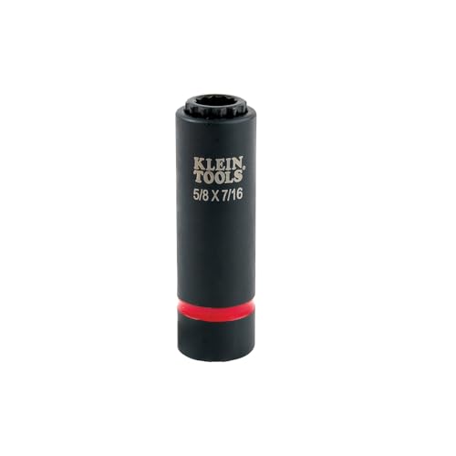Klein Tools 66012 2-in-1 Impact Socket with 12-Point Deep Sockets, Coaxial Spring Loaded in 5/8- and 7/16-Inch Sizes