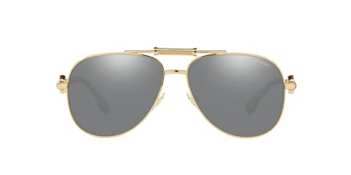 Versace Unisex Sunglasses Gold Frame, Polarized Grey Mirror Silver Lenses, 59MM3