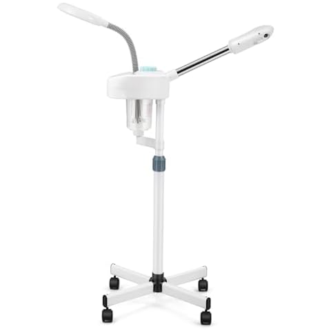 Fitnessclub 2 in1 Facial Steamer 5x LED Magnifying Lamp Hot Ozone Beauty Salon Face Equipment for Moisturizing, White Cover