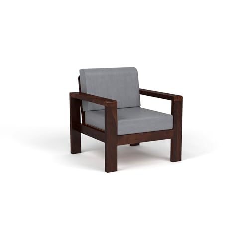 Image of Sheesham Wooden 1 Seater Sofa for Living Room | Solid Wood Sofa | Rosewood Sofa Set for Home & Office | Lounge (Walnut Finish, 1 Seater)
