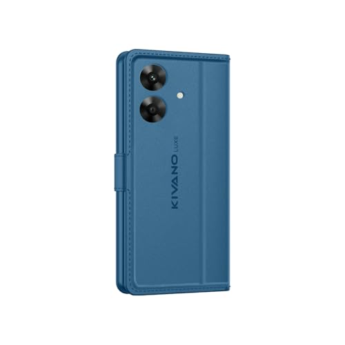 Image of KIVANO LUXE Compatible for Realme C61 / Realme Narzo N61 Luxury Handmade Leather Magnetic Flip Folio Case | Card Holder & Kickstand | Slim Protective Cover | Unisex - Blue
