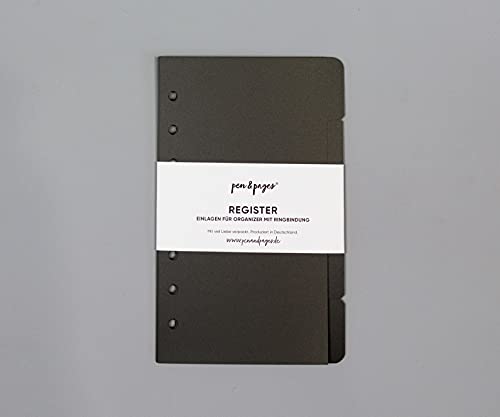 pen & pages® Register Trennblätter für Ringplaner - Personal - 6 Löcher - Divider, Personal A6 Organizer, 9,5 x 17,1 cm (schwarz)