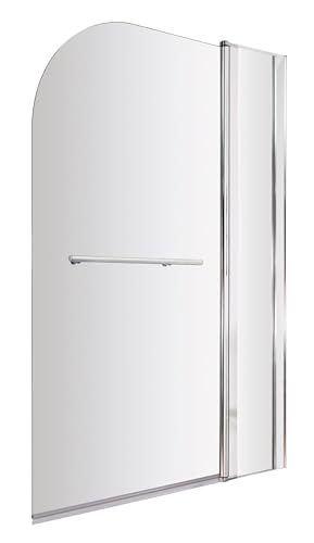 Balterley Paroi de douche d'angle rond pour baignoire avec porte-serviette, écran de porte de sécurité renforcé de 6 mm, pivot à 180°, double panneau réversible (chromé) 998 x 1433 mm