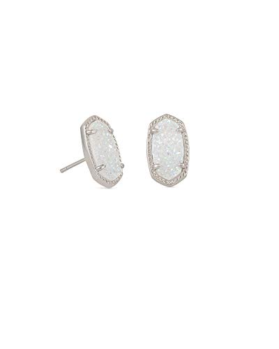 Kendra Scott Ellie Stud Earrings for Women, Fashion Jewelry, Rhodium Plated, Iridescent Drusy