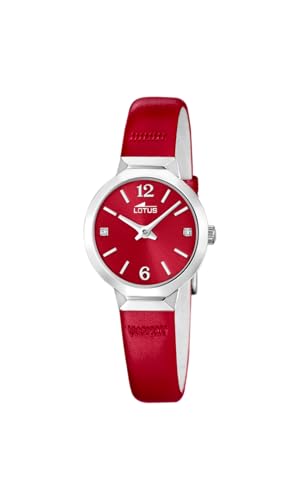 Imagen de LOTUS Reloj Mujer Analógico de Cuero Rojo Movimiento de Cuarzo Cristal Mineral de Alta Resistencia Resistente al Agua 5 ATM Elegante y Clásico 19027