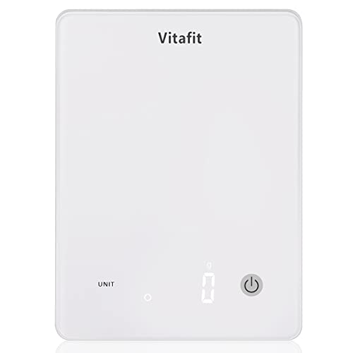 Vitafit 22lb Digital Kitchen Food Scale, Clear LED Display, Tempered Glass, White
